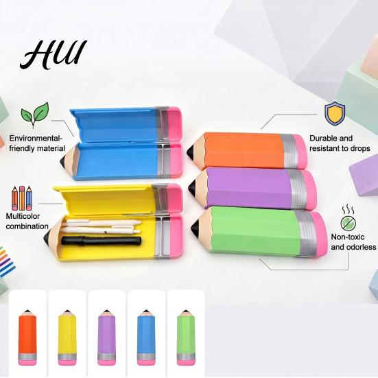 Pen And Marker Holder 3D Printed Pencil Shape Case, Large Capacity Eraser Sharpener Case for Students, Novelty Stationery Organizer Desk Travel School