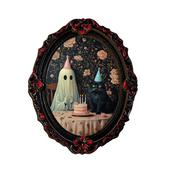 Waterproof Wear Resistant Fridge Decals Halloween Ghost Refrigerator Magnet, Retro Gothic Magnets, Oval Picture Spooky Pumpkin Ornaments Frame
