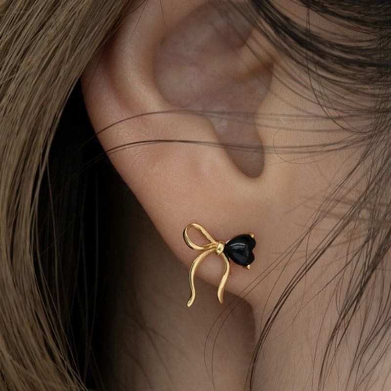 TATIANA (925 Silver) One-Side Heart Ribbon Earrings EC3086