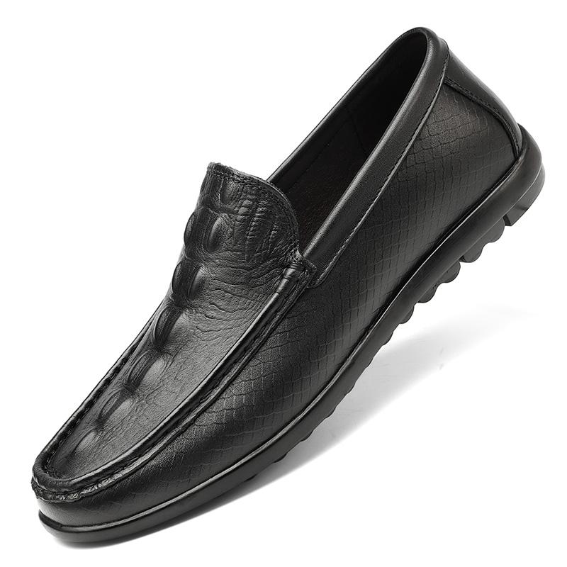 

Мужские мокасины, модные мужские туфли из натуральной кожи высокого качества с крокодиловой текстурой, удобные, без застежек, для ходьбы, повседневные, ручной работы 44 чёрный