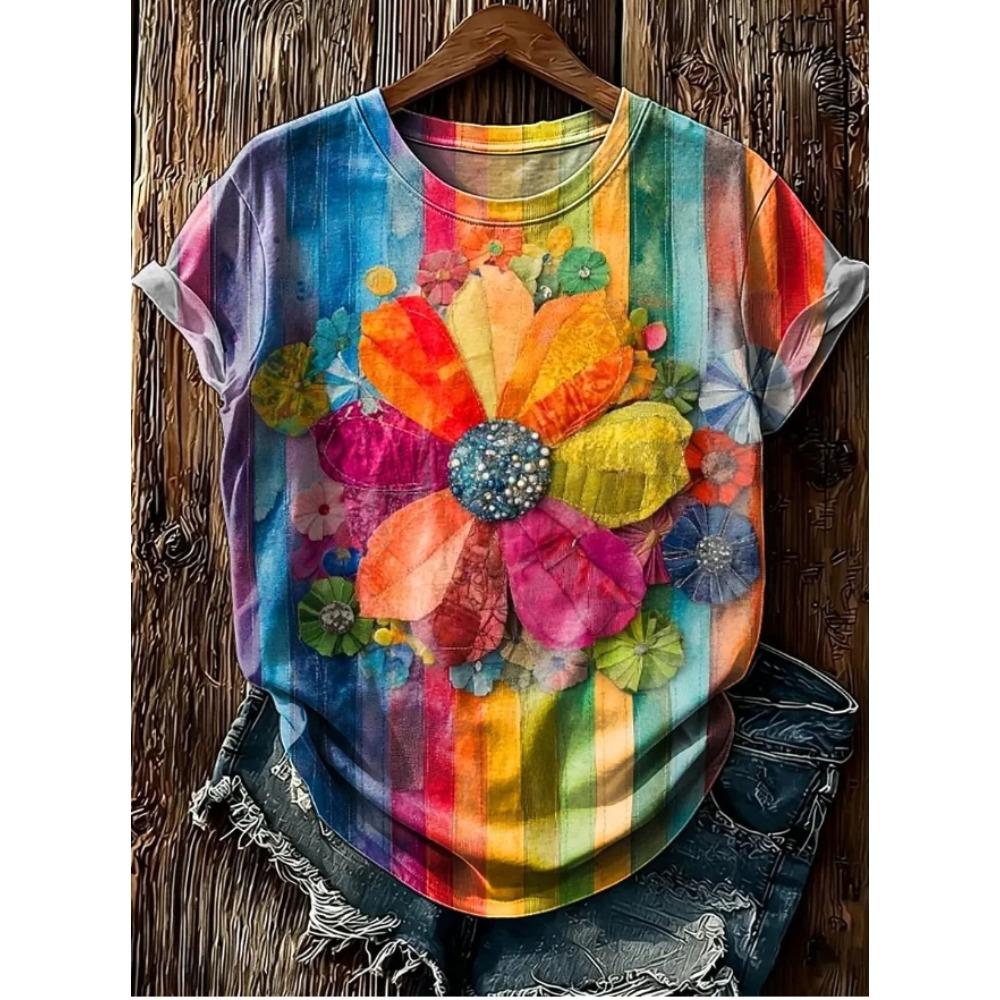 Fashion Women Retro Creative Colored Drawing Print T Shirt Funny Casual O-neck Short Sleeves T-shirt Summer Female Tee Shirt