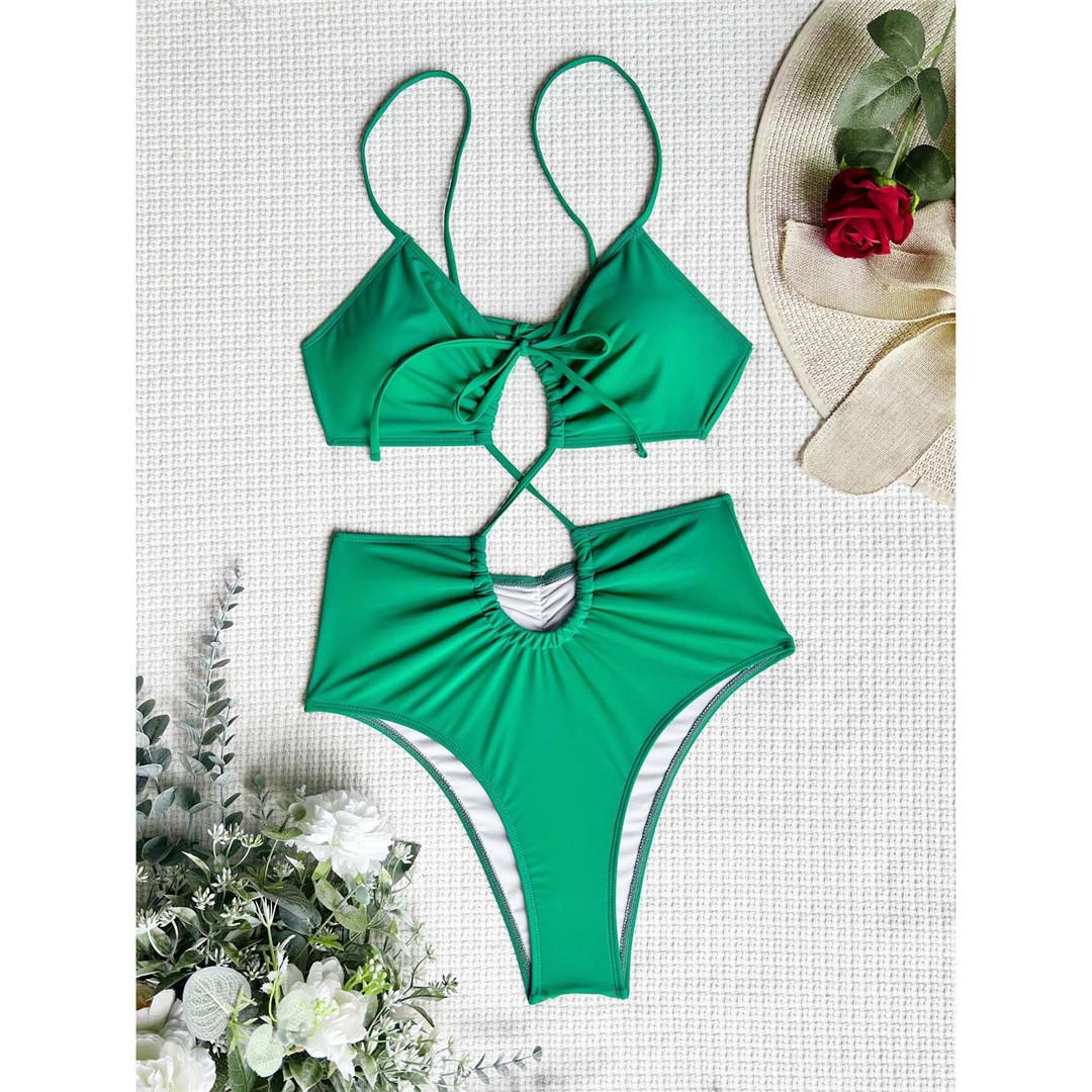 

Сексуальный вырез с морщинистым кружевом, женский купальник, цельный купальник, женский купальник с открытой спиной, купальный костюм для купания, женский купальный костюм S зелёный