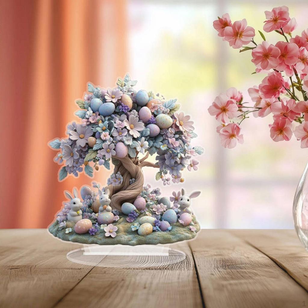 Easter Eggs Rabbit Decor Acrylic Desktop Plaque 2D Creative Decoration Bunny Ornament for