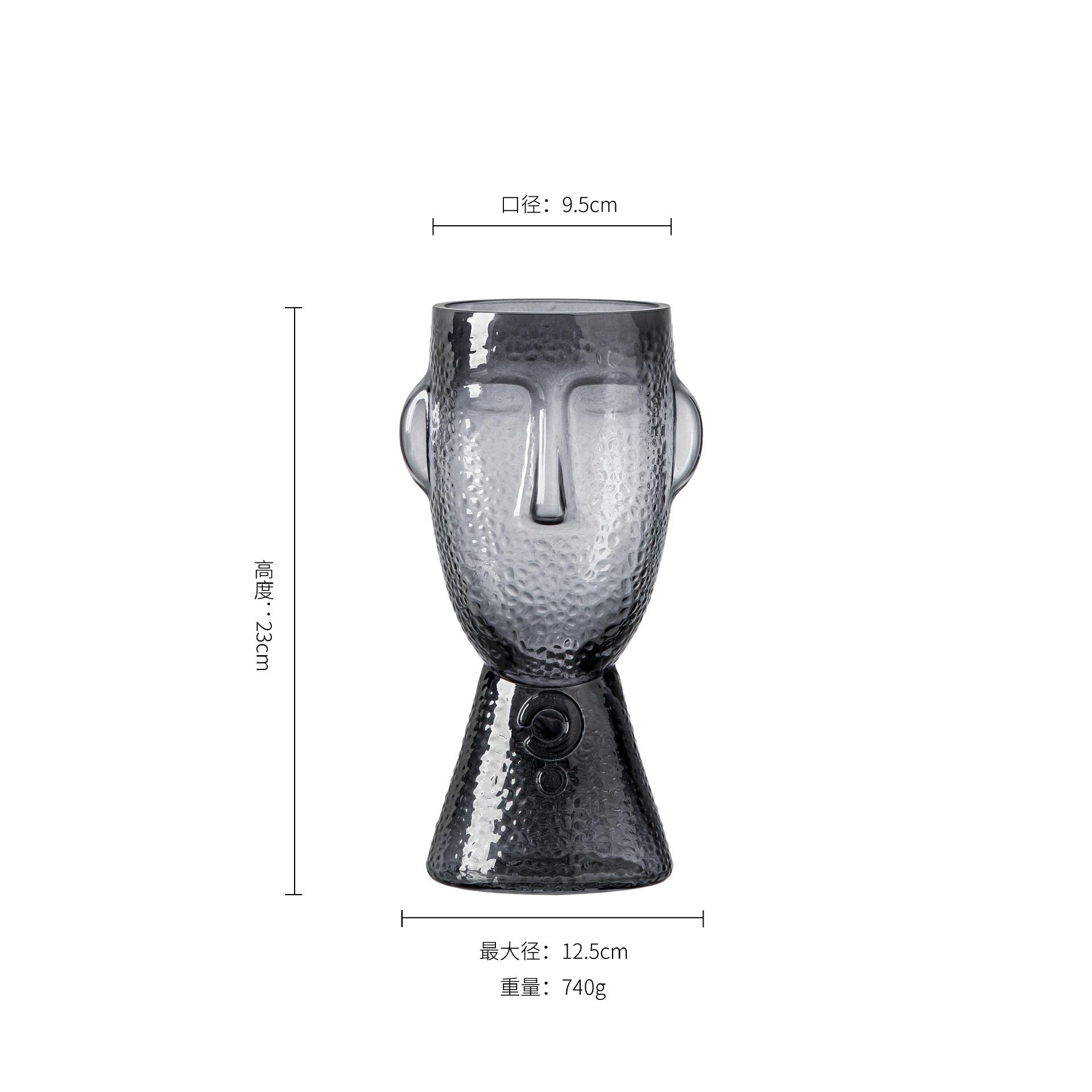 Creative Transparent Glass Face Vase Dining Table Hydroponic Flower Vase Modern Irregular Vase Living Room Desktop Decoration серый