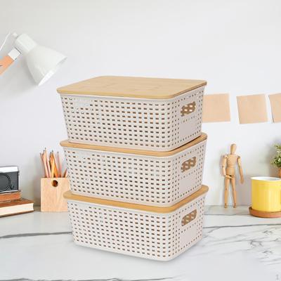 3er-Pack Aufbewahrungskörbe mit Bambusdeckeln und Griffen für den Heimgebrauch