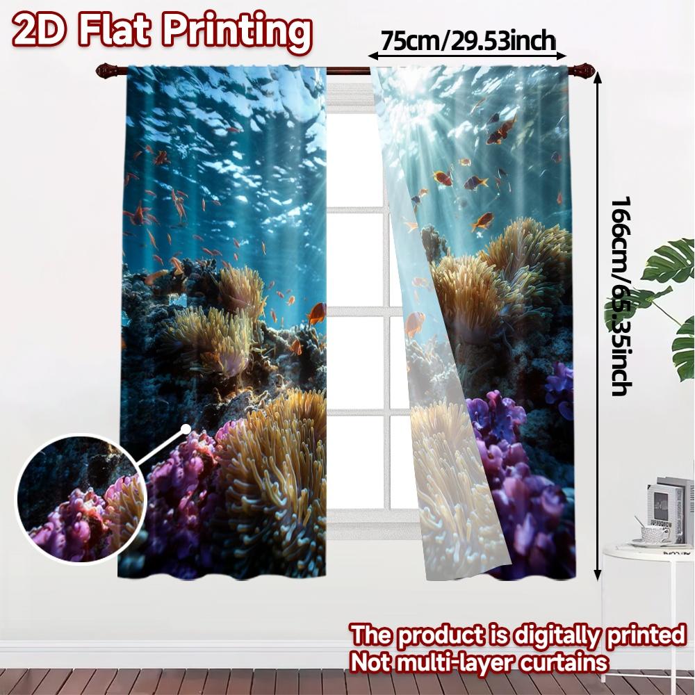 2pcs, 2D FLAT PRINTING Curtains (Without Rod) Coral Symphony Popular Window Curtain Durable Polyester Curtains Gifts for Bedroom