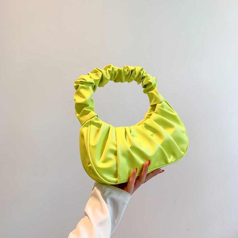 Contrasting Colors New Fashionable Solid Color Pleated Clouds Sweet Shoulder Bag Street Trend Portable Underarm Women's Bag