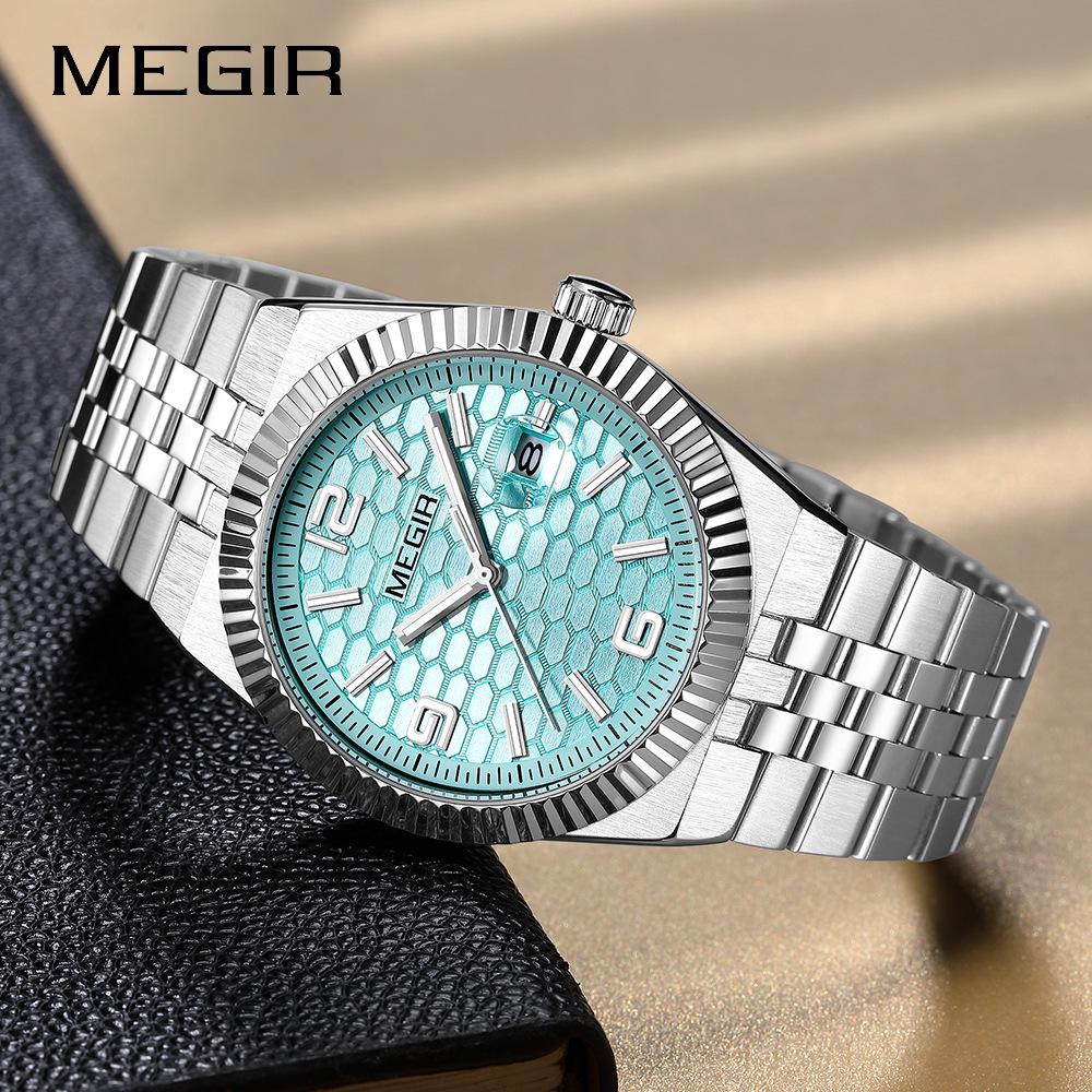 MEGIR Lucifiel Men's Luminous Waterproof Steel Band Quartz Calendar Watch