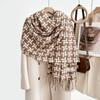 Women's Winter Plaid Imitation Cashmere Tassel Scarf, Thickened Korean Style Neck Warmer