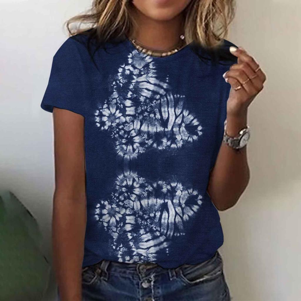 Anti Tie Dye Printing Series Summer Women's Short Sleeved 3D Digital Printing Popular Style 3434 KTB