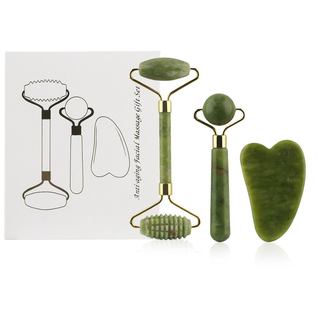 3-in-1 Jade Roller And Gua Sha Set,Roller With Eye Massager,Ridged Massager,Facial Tools For Skin Care Routine And Puffiness