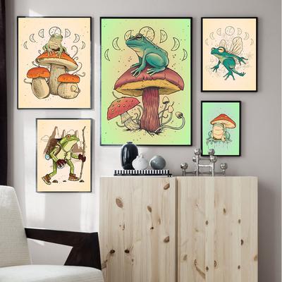 Decoración del Hogar Cottagecore Rana Hongo Lienzo Pintura Imágenes Arte de Pared Impresiones Hada Rana Senderismo Póster Modular Para Sala de Estar