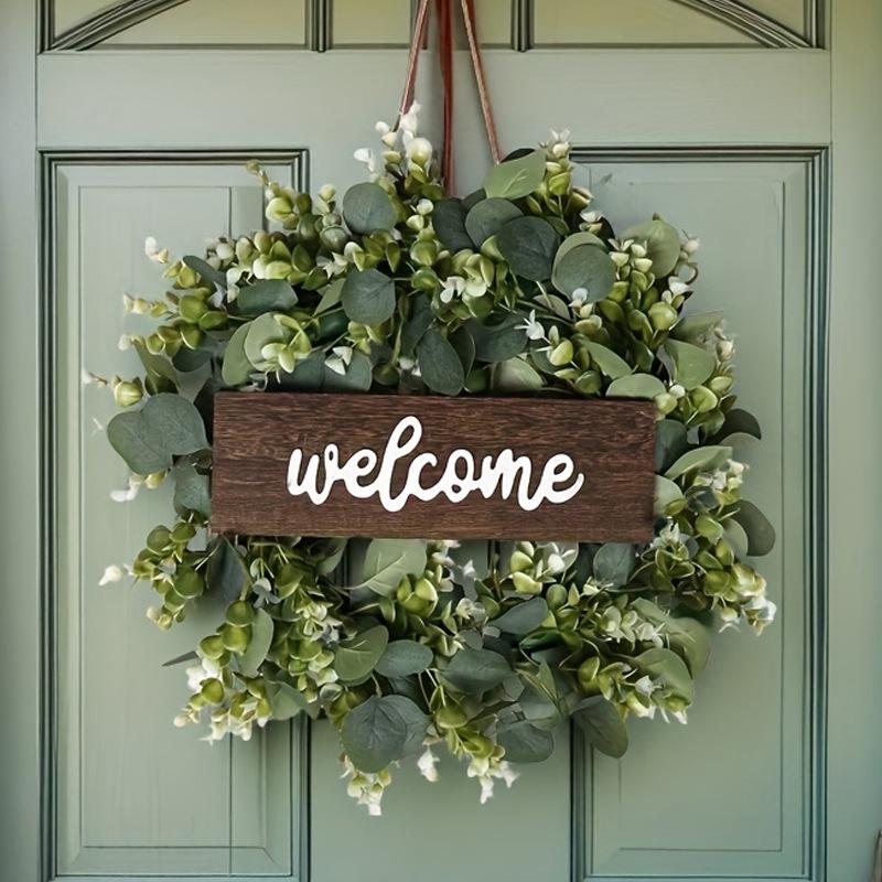 

Добро пожаловать Венок из эвкалипта с денежными листьями Знак на дверь Simulation Wreath 40cm