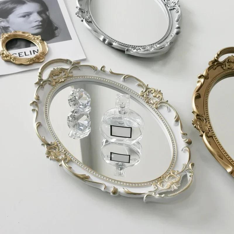 European Decorative Plate Storage Tray Portable Oval Plate Jewelry Display Decor Candy Tray Vintage Make Up Mirror