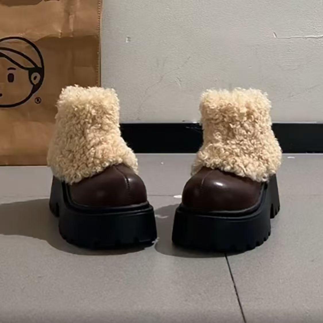 

Женские мягкие эластичные зимние меховые ботинки на толстой подошве, теплые, с холодозащитной подкладкой, нескользящие, износостойкие, повседневные спортивные хлопковые ботинки 40 коричневый