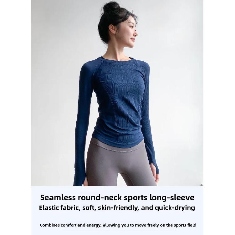 Women's Yoga Fitness Clothing Long Sleeve round Neck Tight Top Quick Dry Running Sportswear Pilates Training Gym Suit
