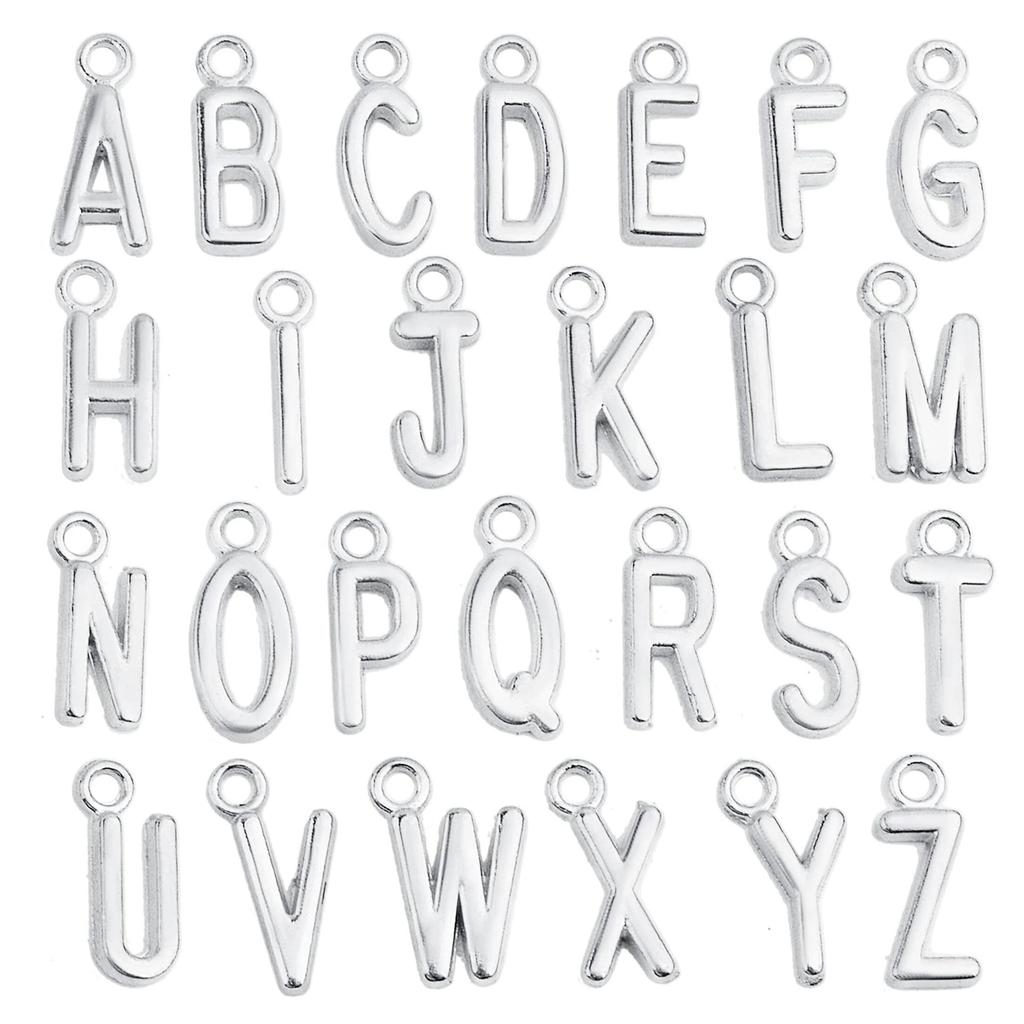 26pcs/pack Letter Charms DIY Pendant, Alloy Antique Silvery English Letters A- Z Charms Pendant, For DIY Jewelry Making, Earring