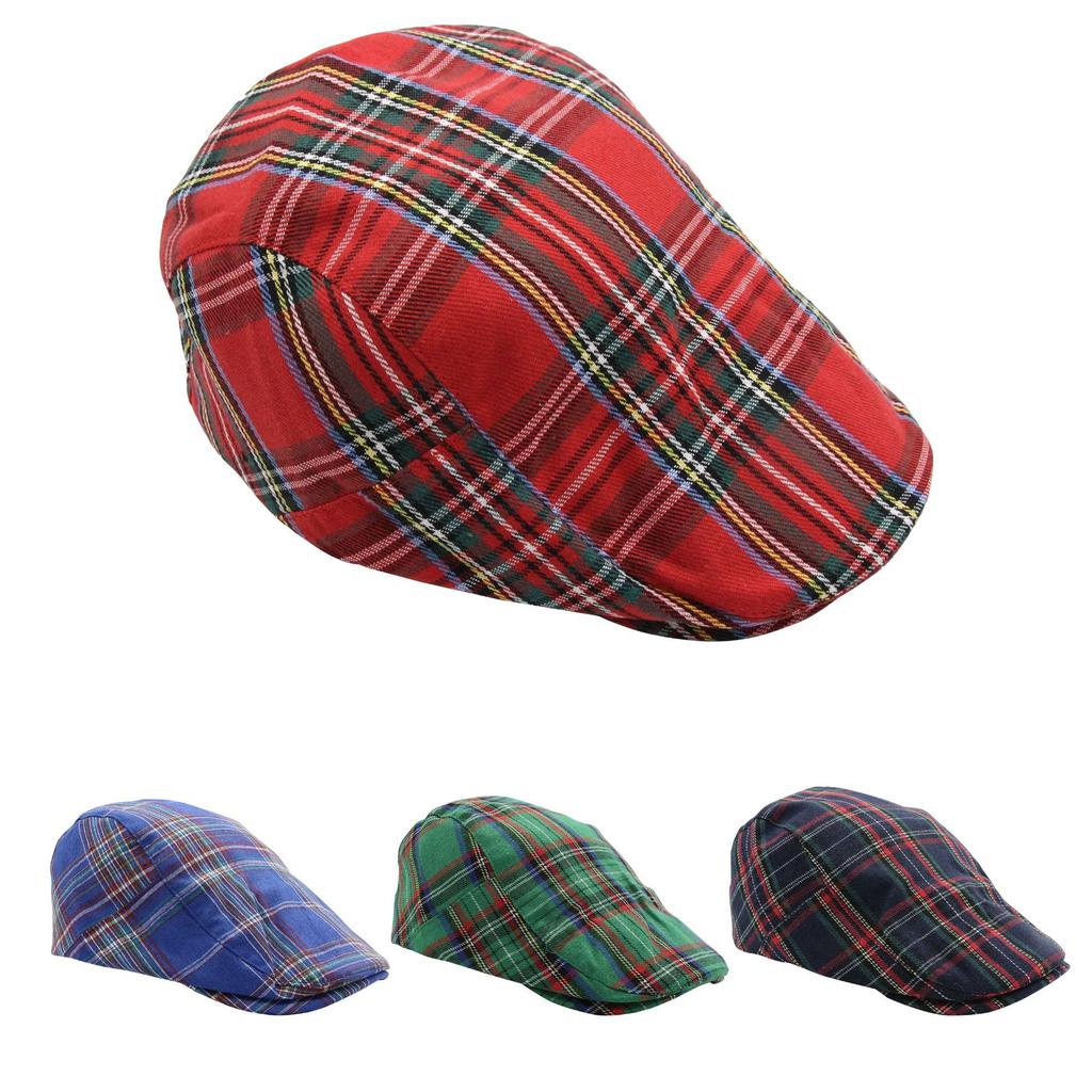Spring and Summer Beret Plaid Trendy Plaid Cap Men's Sun Protection Visor Casual Plaid Forward Hat