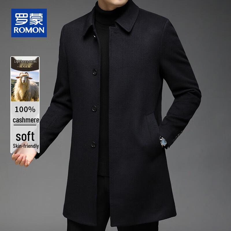 ROMON Men's 100% Cashmere Mid-Length Overcoat