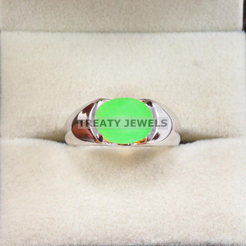 Jade Oval Cut Gemstone With 925 Sterling Silver Ring For Men's #B169 JL375675700955