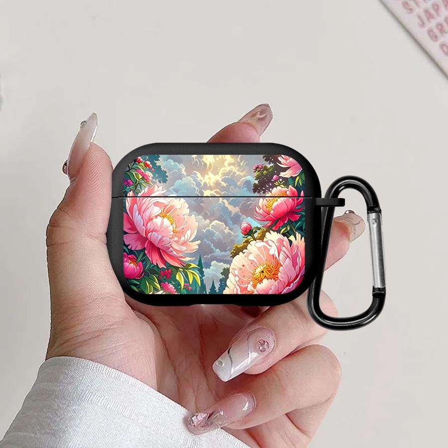 Чехол для Airpods Pro3 Pro2 4 2 3 1 Pro Чехлы для наушников Покрытие Богатое и Блестящее Пион Мода Airpods 4