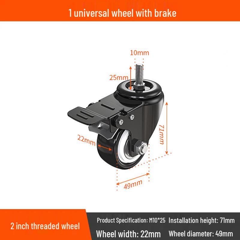 Tysta svängbara hjul med broms, 1,5-3 tum, kraftig lastbärighet för dragkärror