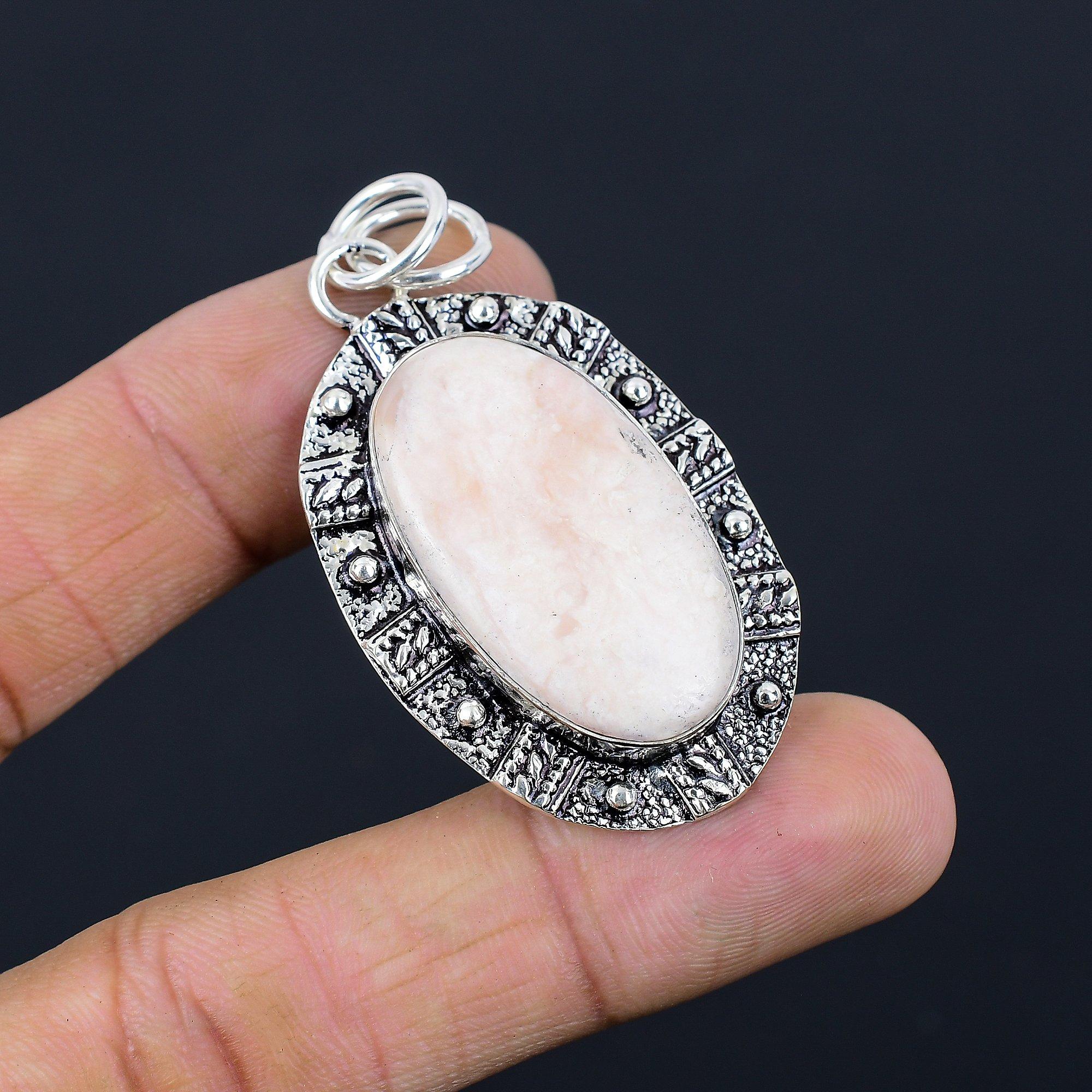 

Юбилейный подарок для нее Подвеска из натурального сколецита из стерлингового серебра 925 пробы