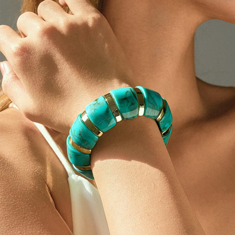 Vintage Punk Acrylic Elastic Rope Thick Wide Bracelet  Charm Bangles Temperament Jewelry For Women