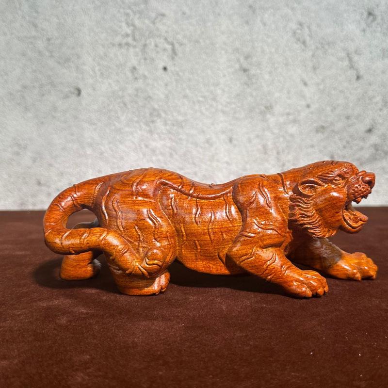 Ebony Wood Carved Tiger Ornament - Twelve Zodiac Animal Home Decoration Gift