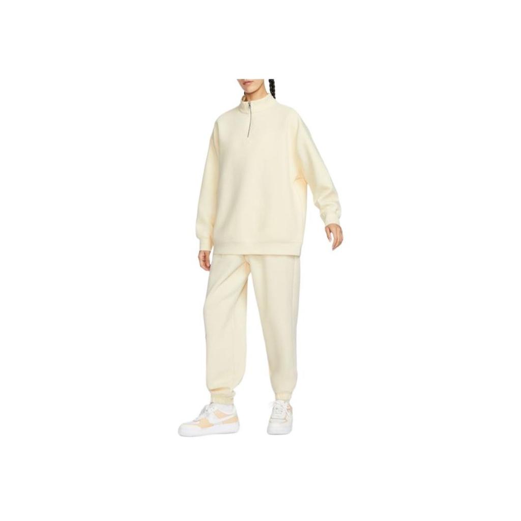 Nike Ropa Deportiva Tech Fleece Sólida Media Cremallera Cuello Alto Casual Manga Larga Sudadera Mujer Sudadera Leche de Coco HF5175-113