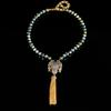 Medieval Vintage Copper Alloy High-End Designer Blue Small Animal Frog Full Diamond Tassel Necklace Female
