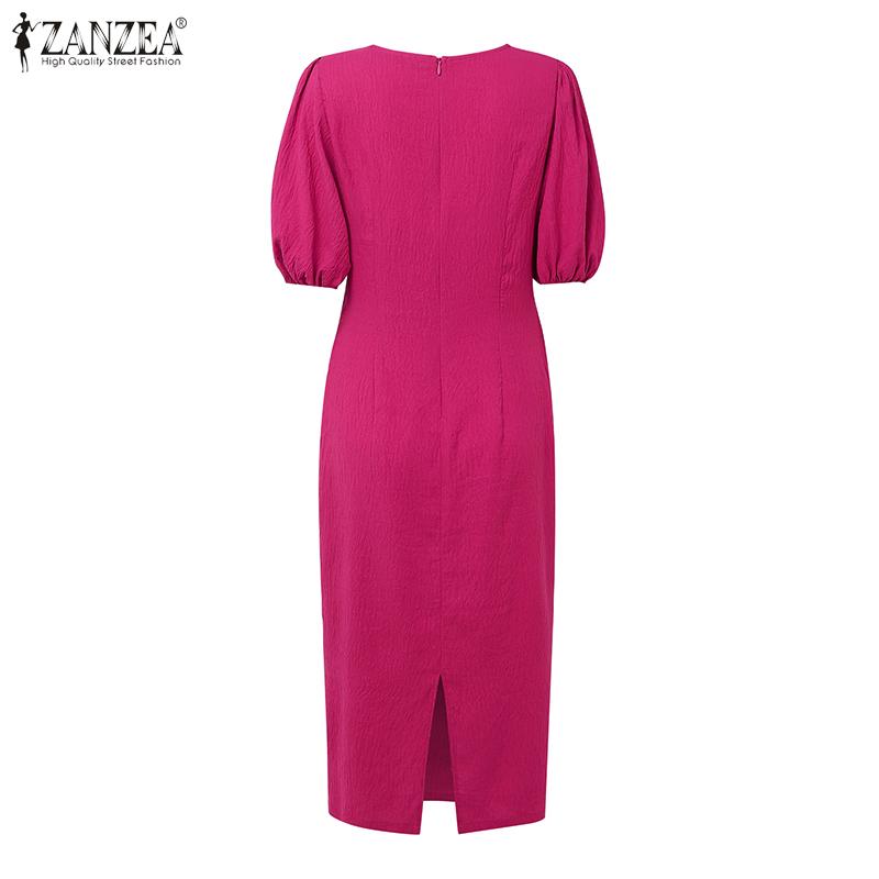 ZANZEA Damen Casual Rundhals Sommer Kurzarm Etuikleid