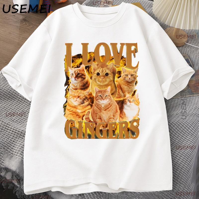 I Love Gingers T Shirt Funny Orange Cat Tee Retro Y2K Unisex TShirt Casual Cotton Short Sleeve Round Neck Tshirt Streetwear