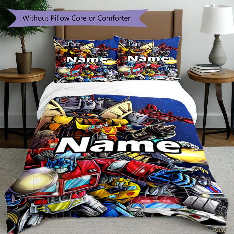 3pcs Duvet Cover Set (1*Duvet Cover + 2*Pillowcase, Without Core), Custom Name Transformers Pattern Bedding Set, Home Bedroom Decor Gift