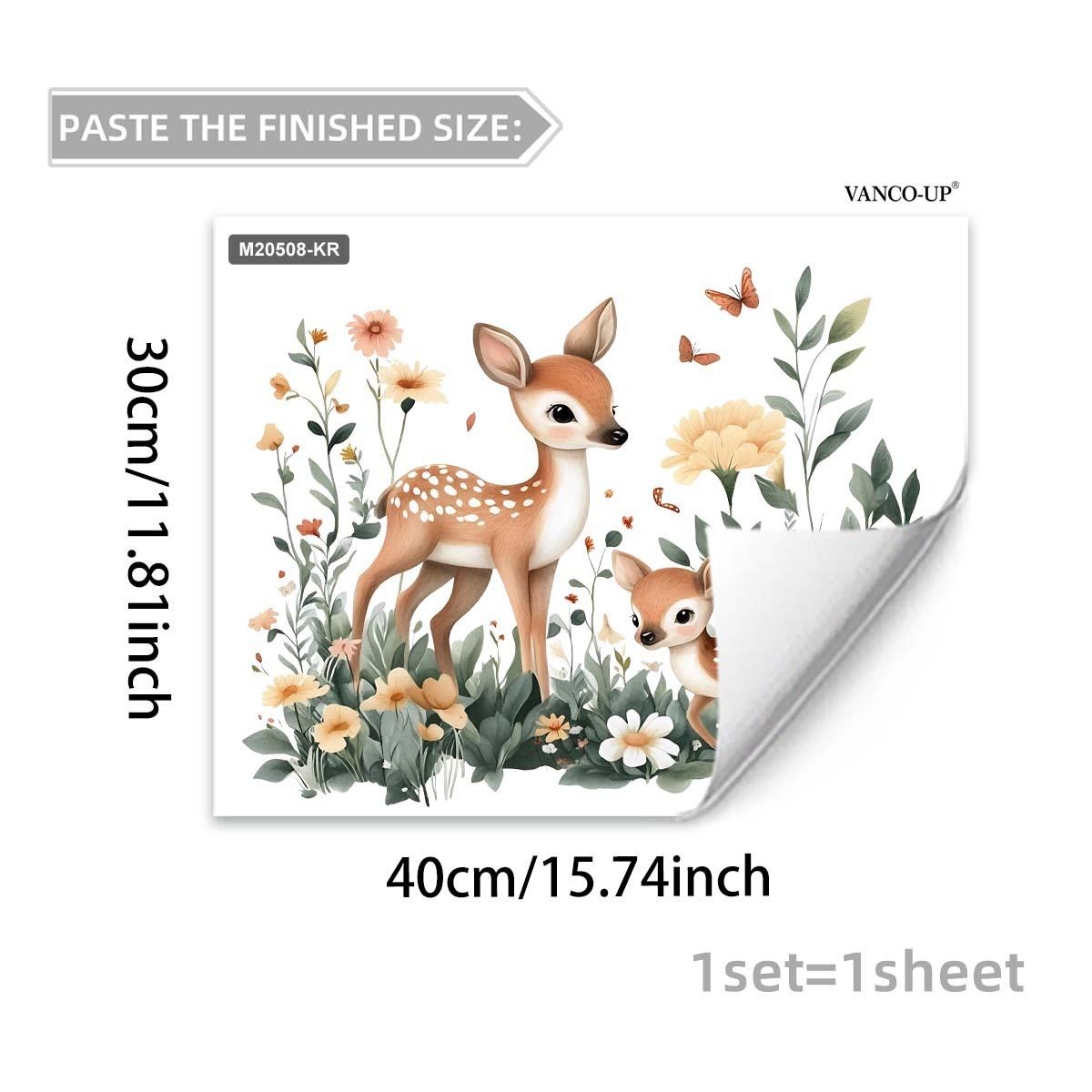 

Simple Floral Greenery Deer Butterfly Creative Wall Stickers, Self-Adhesive Decor for Bedroom Living Room Decoration 30x40cm різнокольоровий