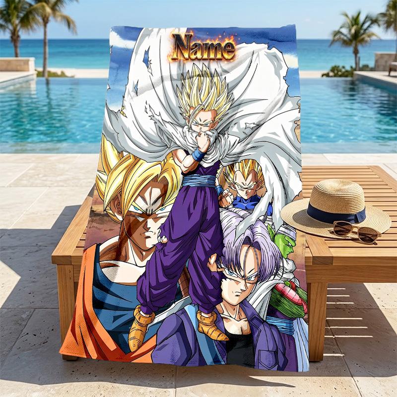 Custom Name Super Saiyan Stylish Digital Printing Beach Towel Quick‑Drying Absorbent Blanket for Beach Pool Gym Travel