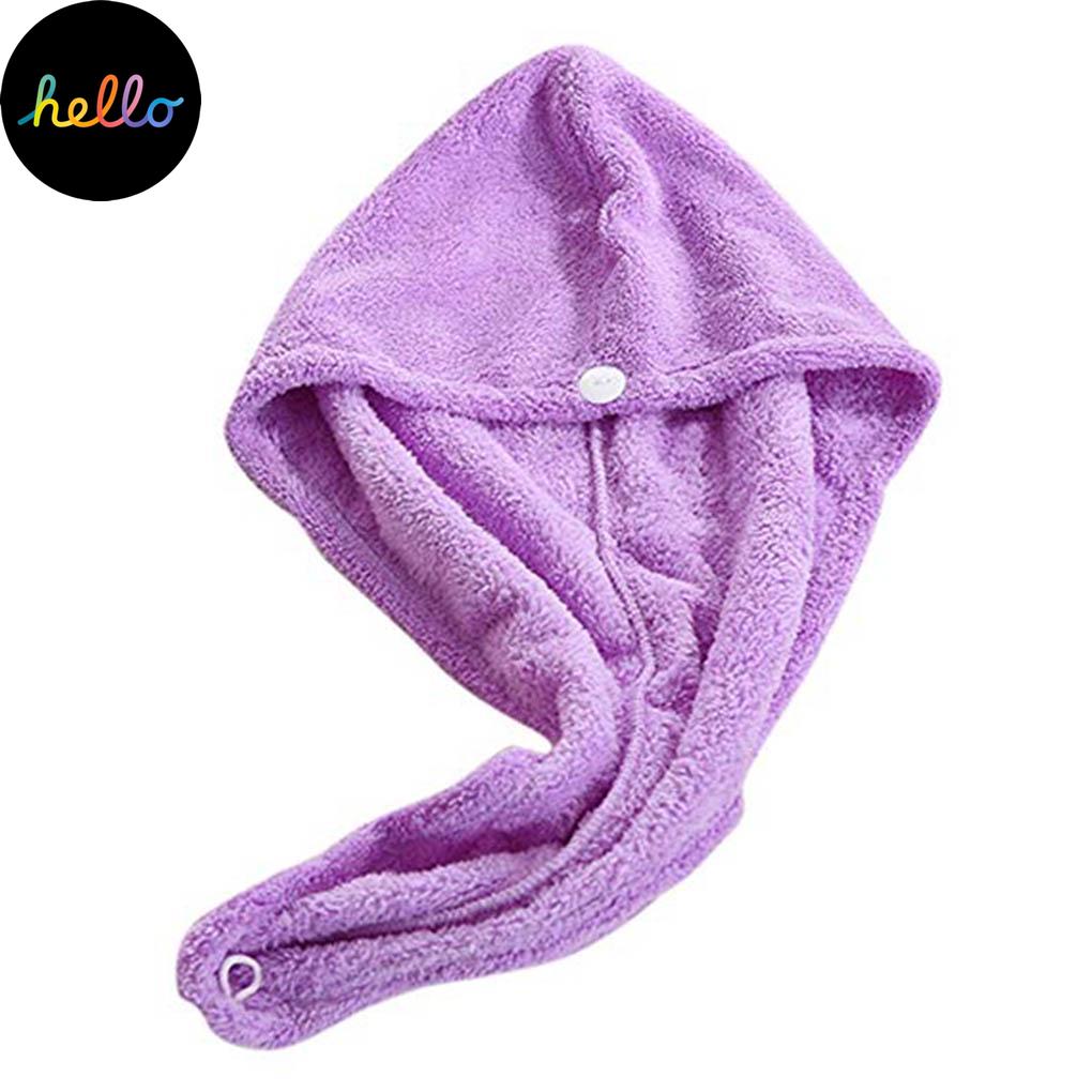 Coral Velvet Hair Drying Towel Ultra Absorbent Twist Head Turban Drying Cap Bat ng Button Hat