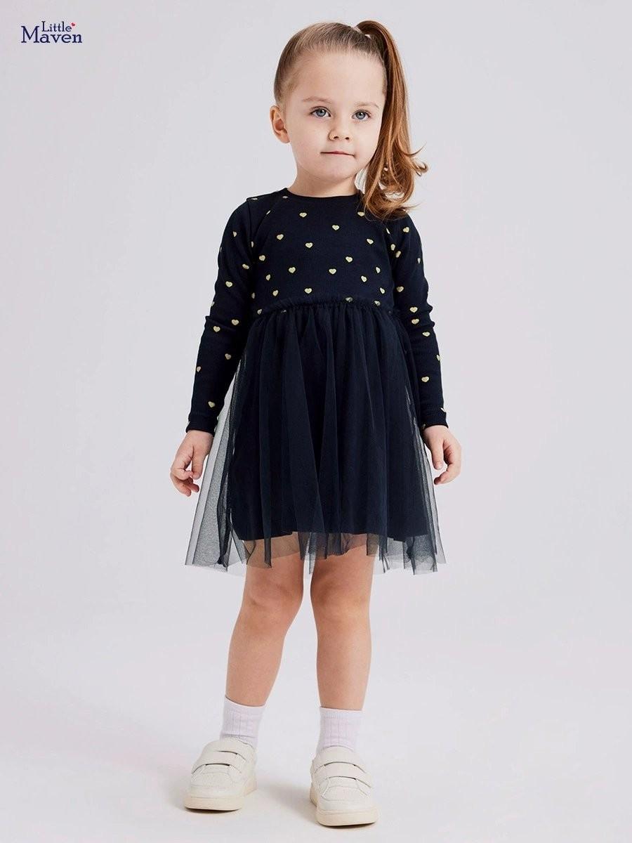 

Girls Western Style Long Sleeve Tulle Princess Dress With Cartoon Print 120 Темно-синій