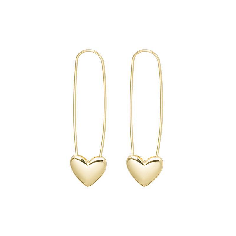 Korean Dongdaemun Metal Heart Stud Earrings - Stylish & Elegant Long Peach Heart Design