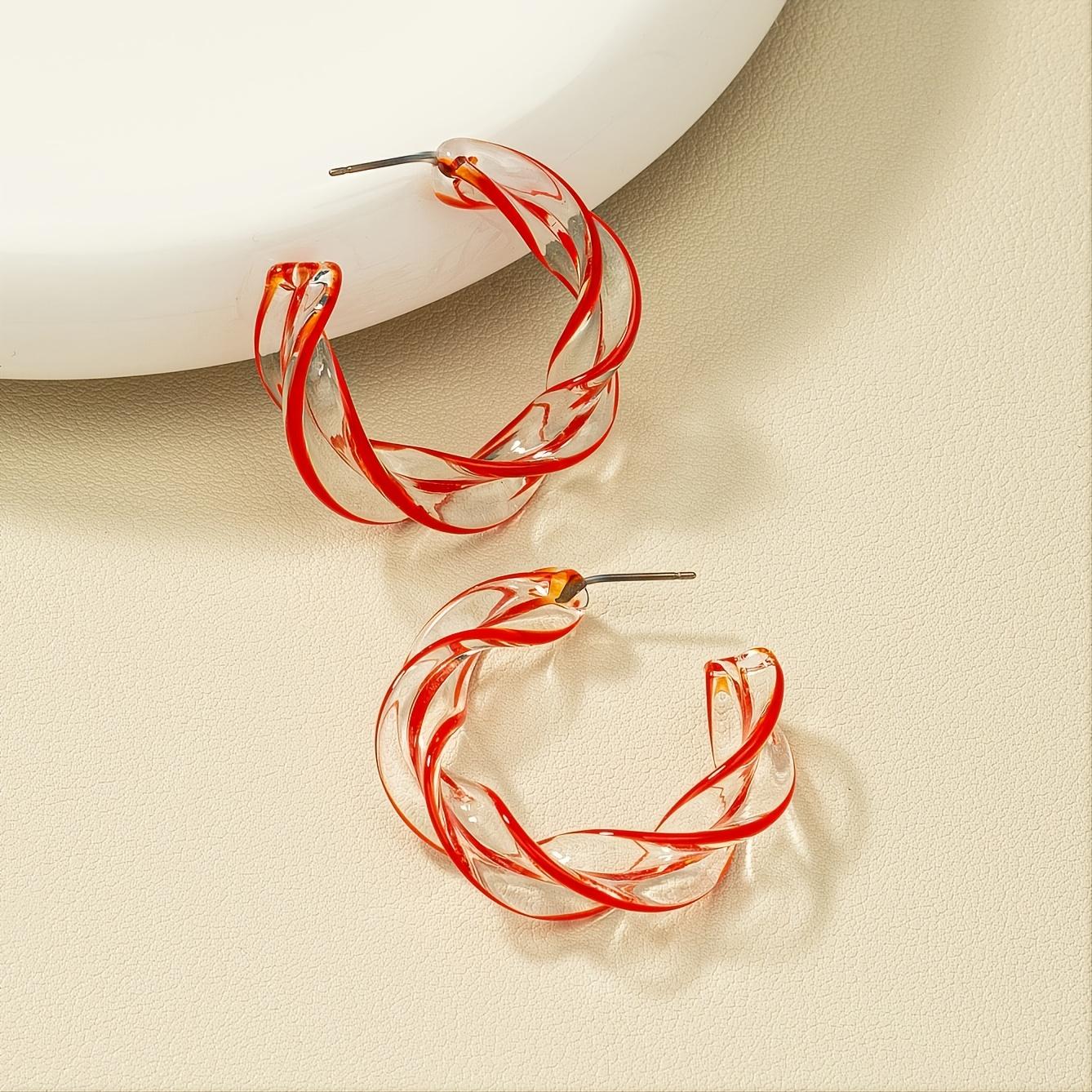 

Red Hand-Painted Guipure Christmas C Surround Earrings Women s Accessories