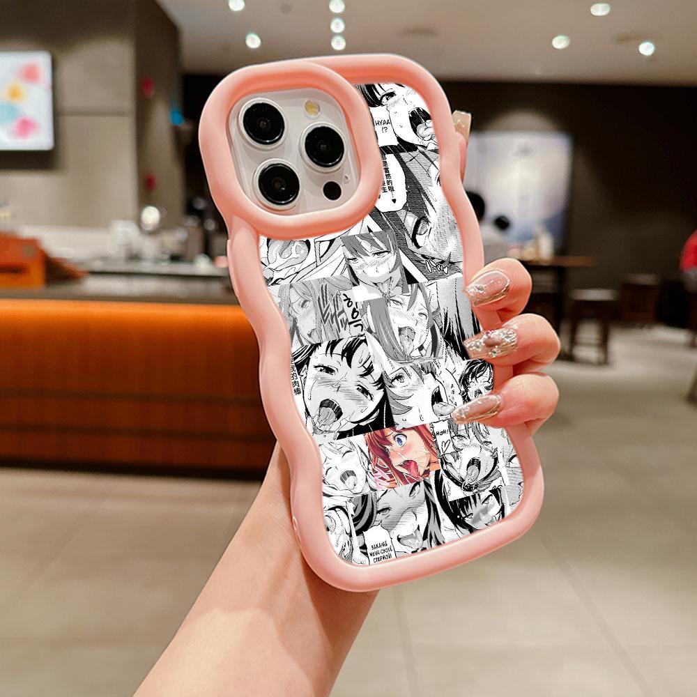 LZ1 Anime Girl Cartoon Japan Cute Drool Faces Wave Silicone Phone Cases for Samsung A15 S23 FE S24 Ultra A34 A54 A14 Motorola G32 OnePlus Soft Cover