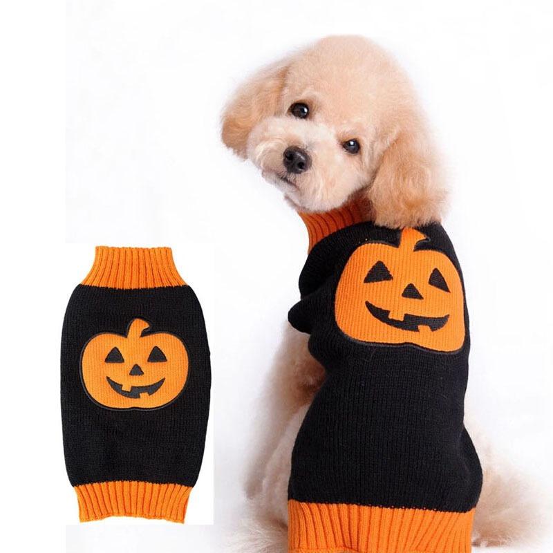Halloween Small Dog Clothes Pet Sweater Warm Pumpkin Coat For Cute Puppies
