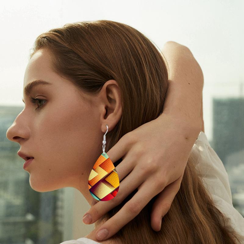 2 Pairs Unique Abstract Multicolor PU Leather Earrings Fashion Earrings Lightweight & Trendy for Daily Wear Elegant Earrings Party Earrings