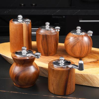 Molinillo de Sal y Pimienta de Madera con Manivela Mini Molinillo de Núcleo Cerámico Molinillos de Pimienta Multiusos Sal Especias para Barbacoa Herramientas de Molinillo