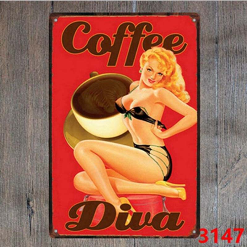 1pc Retro Metal Poster Coffee Sign Decor Plaque Vintage Tin Sign House Art License Poster Cafe Bar Metal Plates Wall Home Decor