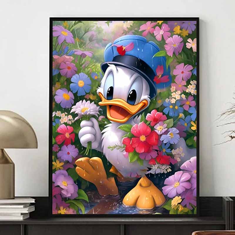 Disney Diamond Painting Donald Duck Spring Flower Sea Theme Art Painting Cartoon Diamond Painting Full Diamond Cross Stitch DIY Gift Home Decoration