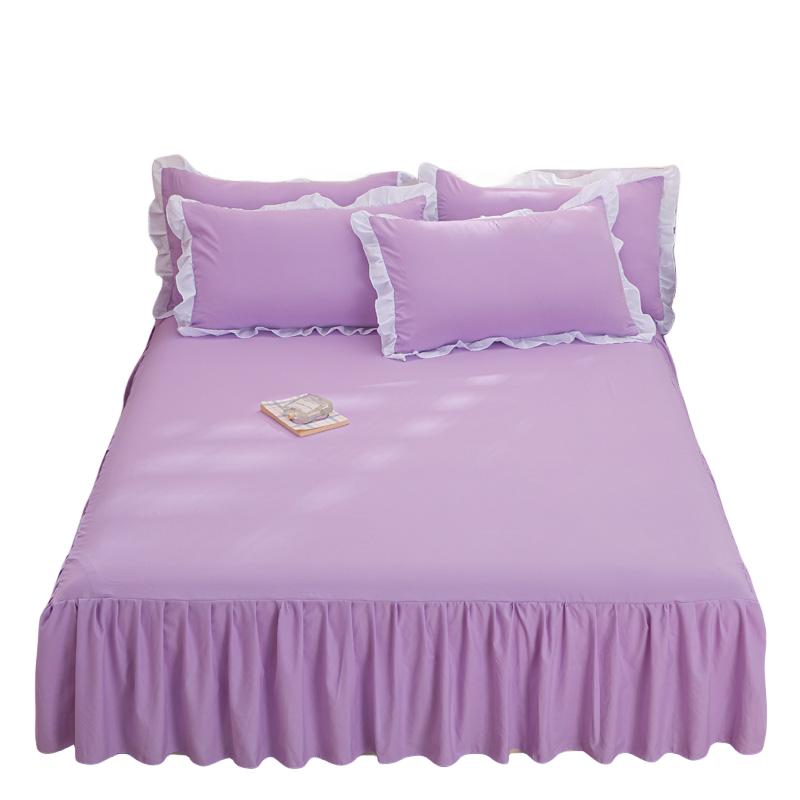 1PC Bedding Bed Skirt With 2pcs Pillowcases Wedding Bedspread Bed Sheet Mattress Cover Full Twin Queen King Size Bedsheets