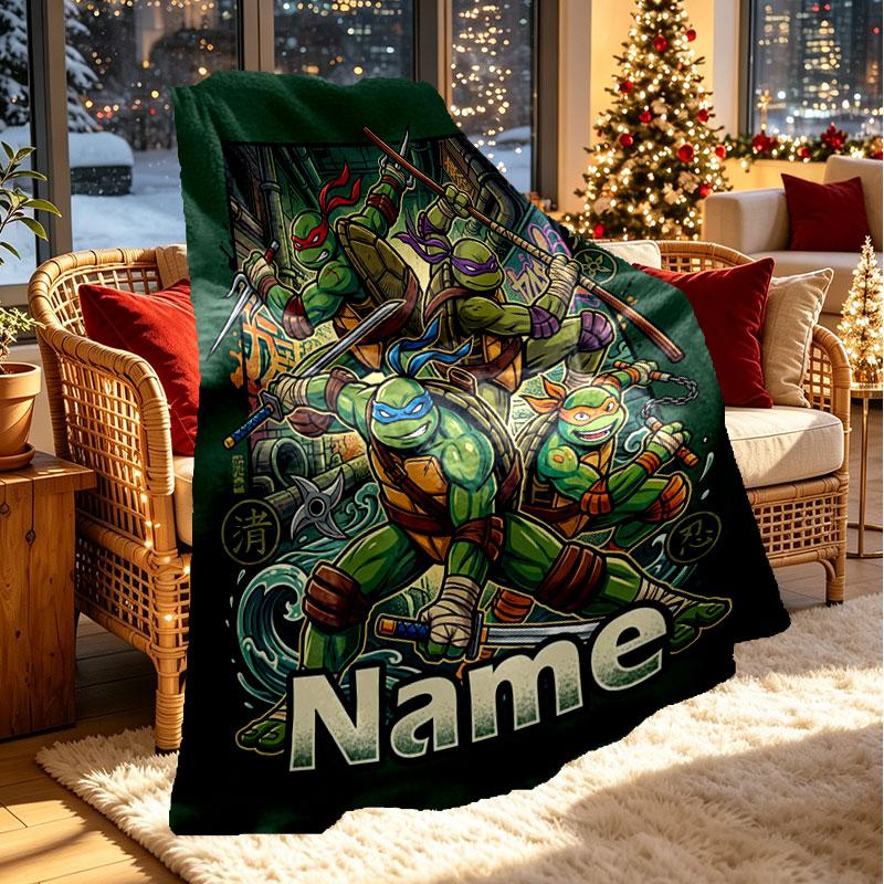 Custom Name Personalized Teenage Ninja Turtles Print Blanket, Home Decor, Bedroom, Sofa, Camping, Couch, Gifts for Birthday Christmas