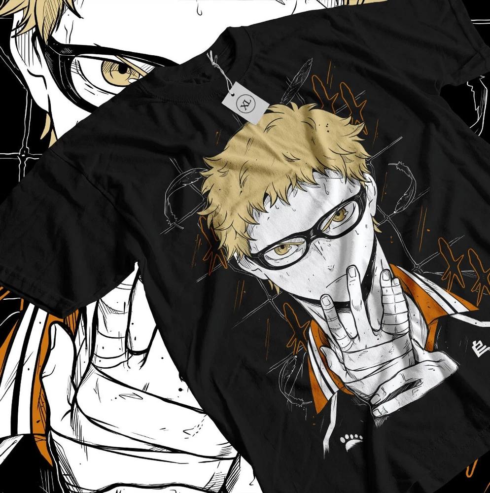 Anime Haikyuu Kei Tsukishima Portrait Graphic Black TShirt Size S4XL S