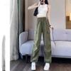 American Women's 2024 Summer Ice Silk Quick-Dry High-Waisted Cargo Pants - Breathable, Thin, Cuffed, Nine-Point Casual Trousers